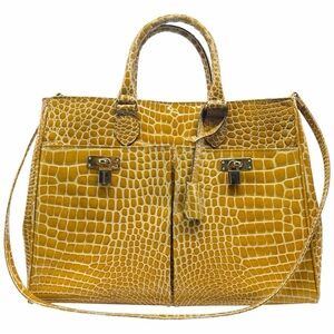 Tiziana Yellow Crocodile Patent Leather Convertible Tote Handbag
